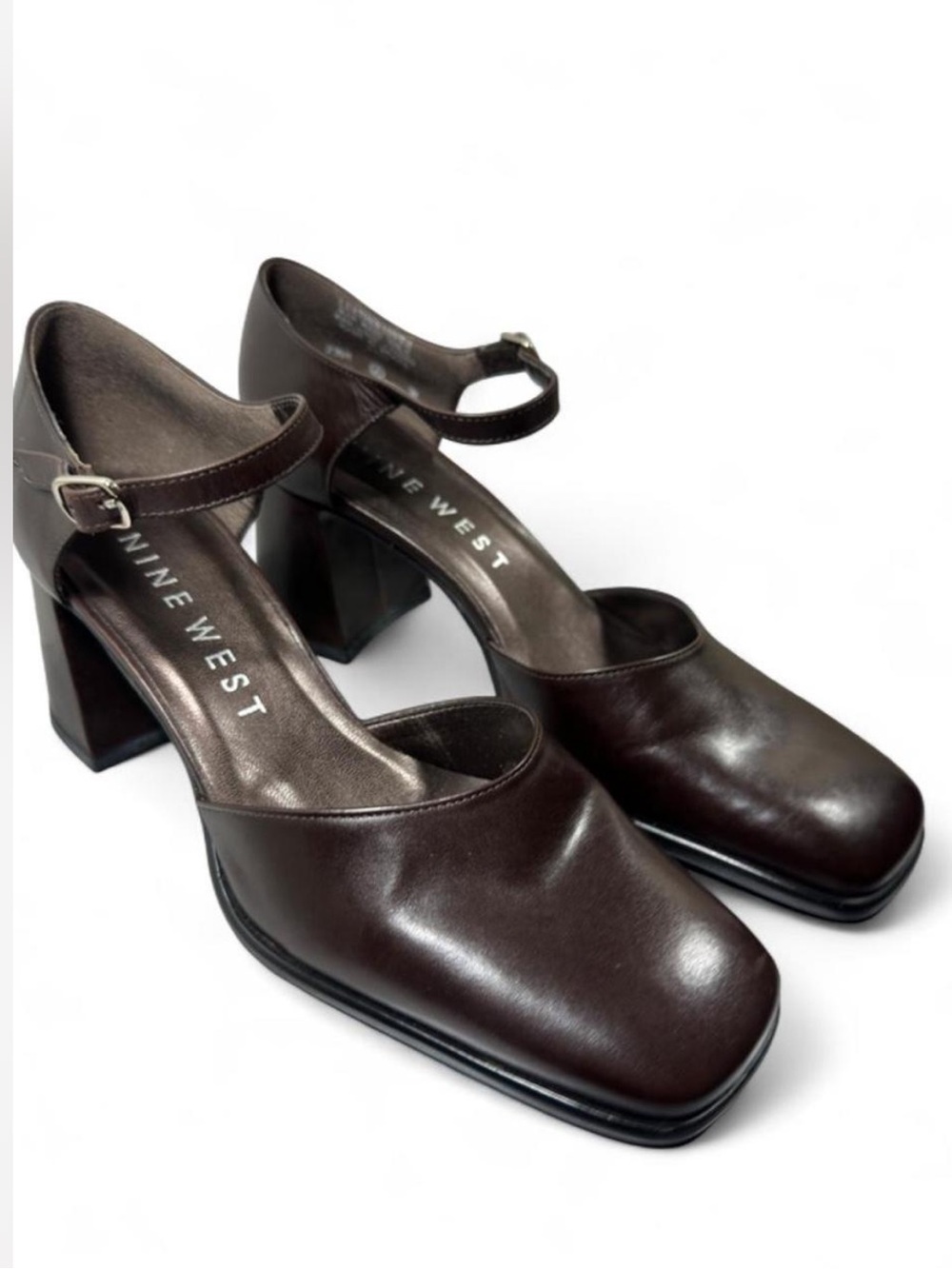 Nine West Dark Square Toe Mary Jane Block Heel Pumps 7.5 M
